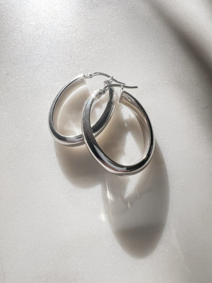 Silver Oval Hoops