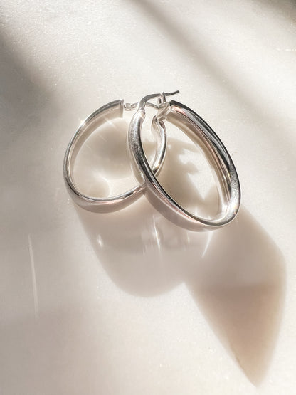 Silver Oval Hoops